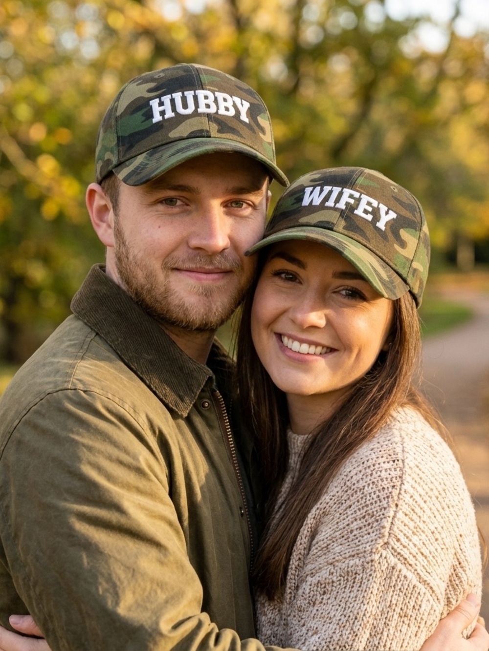 Hubby and Wifey Camo Baseball Caps - Matching Couples Hat